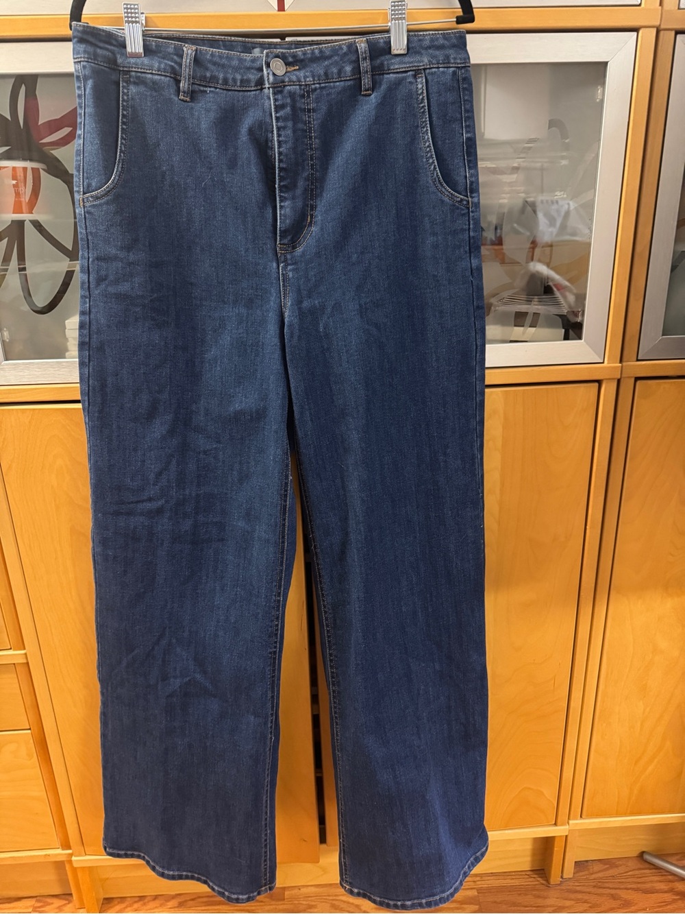 ModCloth Jeans 14 High Rise Wide Leg Trouser Denim Dark Wash